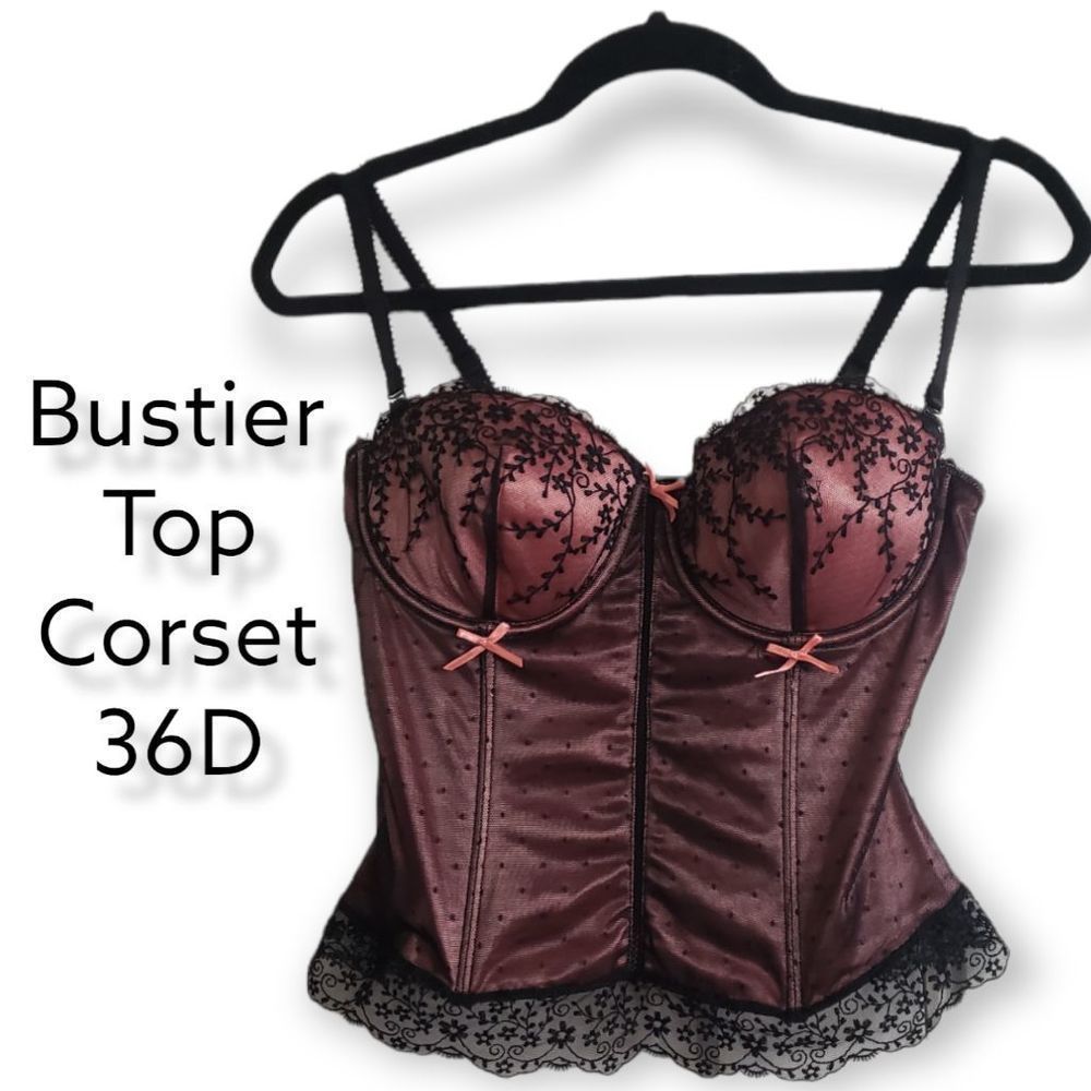 🍀 Y2K pink and black mesh bustier corset top 36D excellent condition